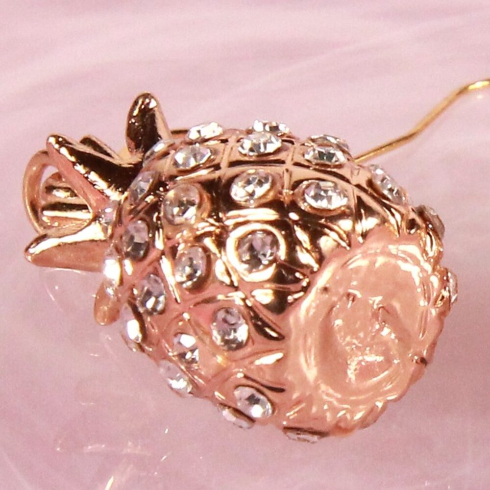 NWOT Gold Pineapple and Rhinestones Drop Earrings - Picture 8 of 8